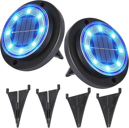 Flacchi Solar Lights Outdoor - Solar Powered Ground Lights Outdoor Solar Disk Light Waterproof Landscape Light for Patio Yard Pathway Walkway Driveway (Blue, 2 Pack)