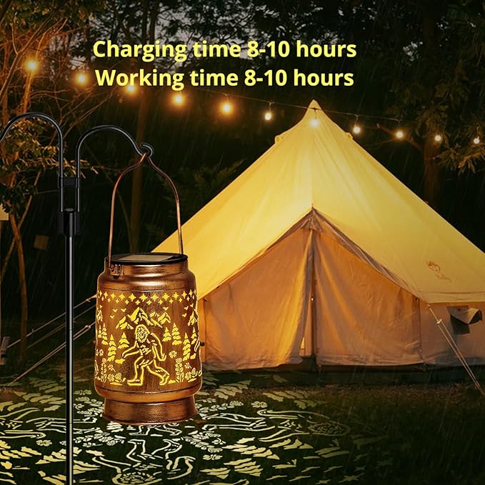 KIKUSUI Solar Bigfoot Lanterns Outdoor Waterproof Hanging, Sasquatch Gifts for Mom Women Dad Men, Metal Decorative LED Lanterns for Yard, Patio, Lawn, Tabletop, Pathway, Landscape, Garden Decor