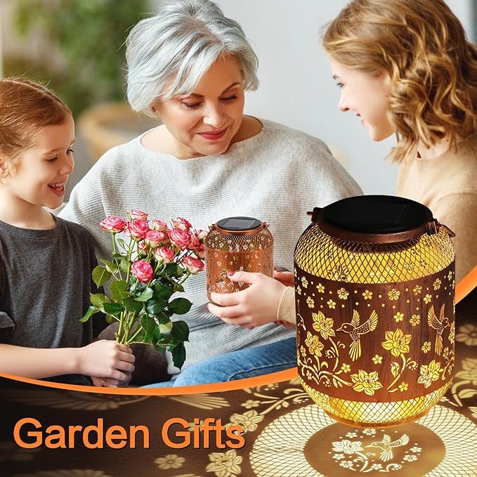 Hummingbird Solar Lanterns Outdoor Waterproof Garden Decor Birthday Gifts for Mom Women Grandma Metal Hanging Solar Lights Outdoor Decoration for Patio,Yard,Porch,Backyard