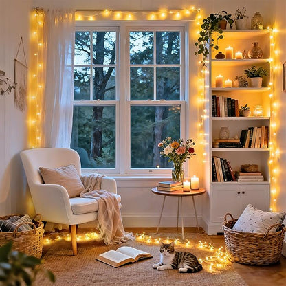 JMEXSUSS 4 Pack 50 LED Battery Operated String Lights Warm White, Each 16.5ft Battery Outdoor Lights with Timer Waterproof, 8 Modes Christmas String Light Indoor for Bedroom Classroom Xmas Decor
