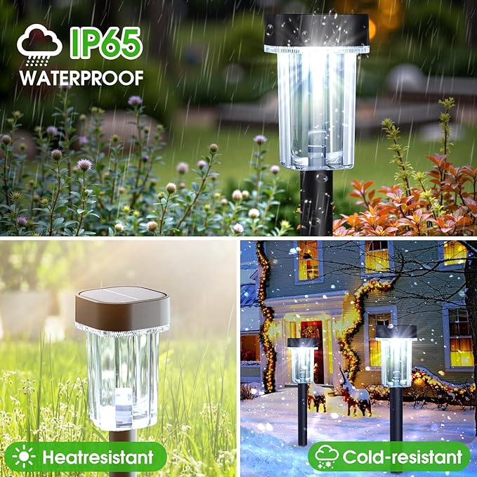 Outdoor Solar Lights for Yard 8 Pack, Solar Pathway Lights Waterproof 6000K Cold White LED Landscape Lighting for Garden Outside Landscape Lawn Driveway Walkway Path Patio