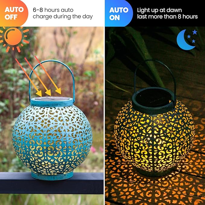Courtyard Solar Hanging Lanterns 4-Pack, Metal Porch Decor