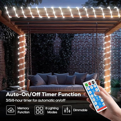 ICRGB Solar Rope Lights Outdoor, 132FT 400 LED Solar Rope Lights,IP67 Waterproof, 8 Modes, Outdoor Patio Porch Tree Wedding Christmas Pool Garden Decorative (Cool White)