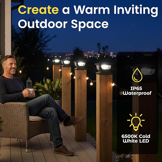 Brighticonic Solar Post Cap Lights Outdoor for 4x4, 3x3 – Auto On/Off Post Lights Solar Powered - Easy Install, IP65 Waterproof Deck & Fence Lights – Long Lasting Battery – 120 Lumen, CoolWhite - 2pck