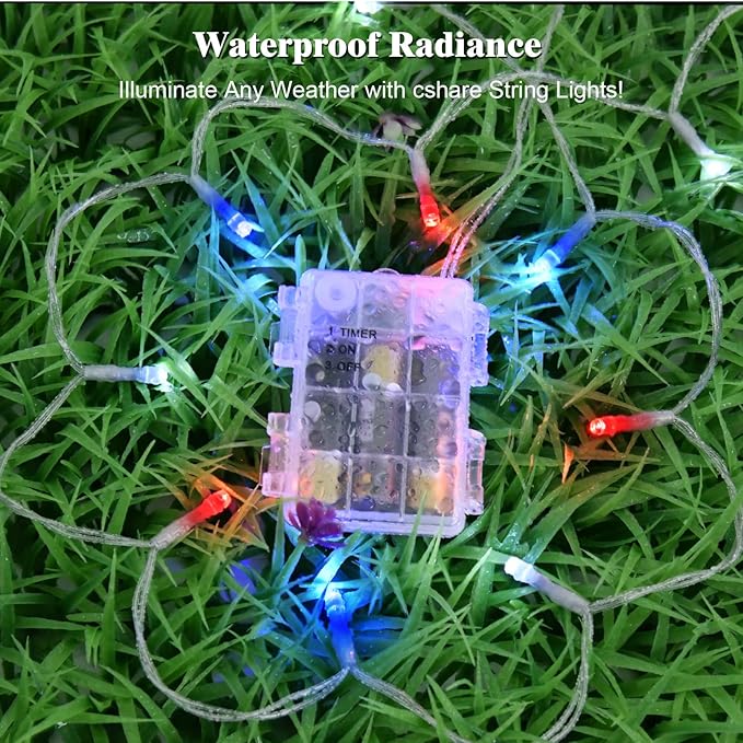 Red White and Blue Lights Battery Operated, 4th of July Lights with Timer Outdoor Waterproof 9.8ft 30 LED for 4th of July Independence Day Decorations Garland Party Garden 2 Packs