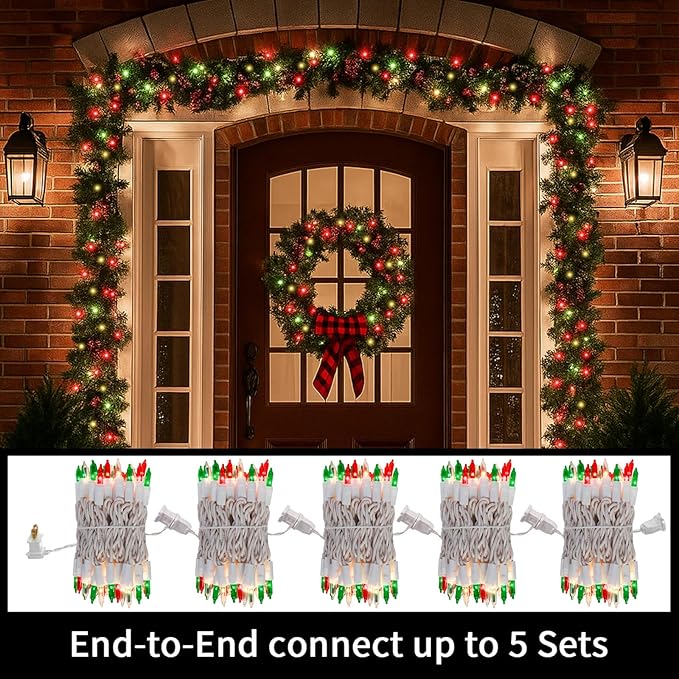 LAMPHOME Super-Bright Extendable Red Green Clear Christmas Lights Decoration 100Lights 19.6ft UL Certified Mini Bulb String Lights for Outdoor Christmas Tree Garden Patio Wedding Decor