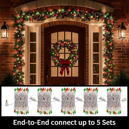 LAMPHOME Super-Bright Extendable Red Green Clear Christmas Lights Decoration 100Lights 19.6ft UL Certified Mini Bulb String Lights for Outdoor Christmas Tree Garden Patio Wedding Decor