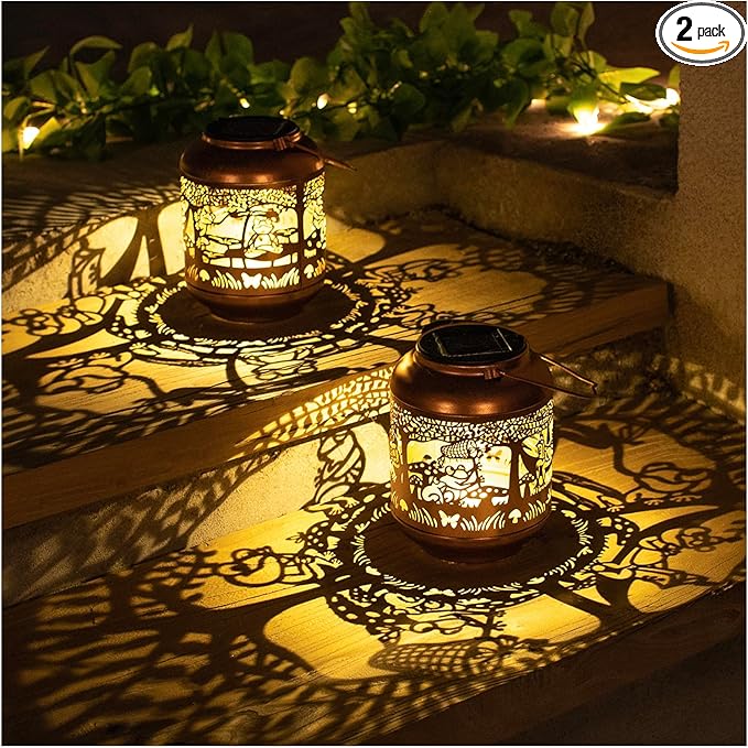 2-Pack Metal Frog Solar Lanterns for Yard, Waterproof LED