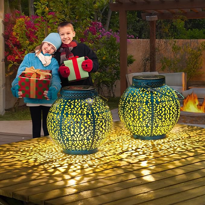 Backyard Solar Lantern Set 2-Pack, Rustic Backyard Lighting
