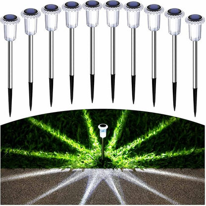15 Pack Solar Pathway Lights Solar Lights Outdoor, Led Waterproof Yard Walkway Lighting Stainless Steel Garden Stake for Outside, Path, Landscape, Driveway, Backyard (Cold White)