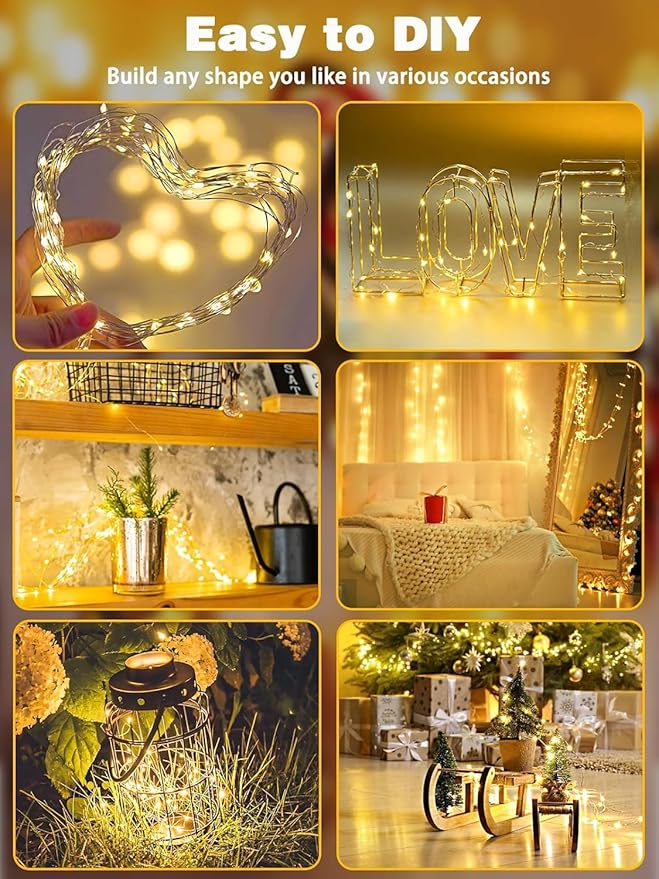 6 Pack 100LED Christmas Battery Operated Fairy Lights with Remote, 8 Modes String Light with Timer, Dimmable, Memory Function, Waterproof Twinkle Lights for Outdoor Indoor Christmas Decor(Warm White)