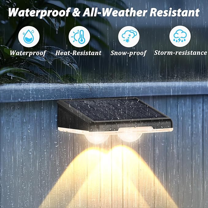 Solar Fence Lights 12-Pack, Waterproof Solar Powered Outdoor Deck Light with Warm White & 6 RGB Colors & 2 Lighting Modes, LED Solar Step Stairs Light for Deck, Fence, Outside, Patio, Garden, Backyard