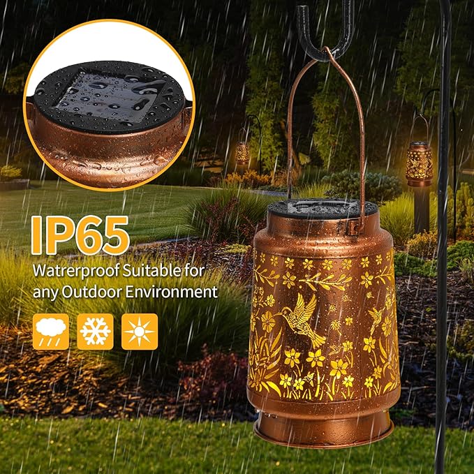 Hummingbird Solar Hanging Lanterns, Rustic Outdoor Decor