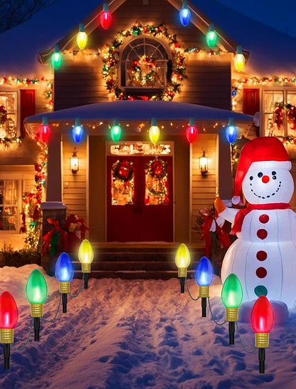 Jumbo C9 Christmas Pathway Lights Outdoor,14FT 8 LED C9 Jumbo Multicolor Christmas Walkway Lights, Connectable Outdoor Decorations Stakes Light for Outside Lawn Yard Garden Sidewalk Driveway