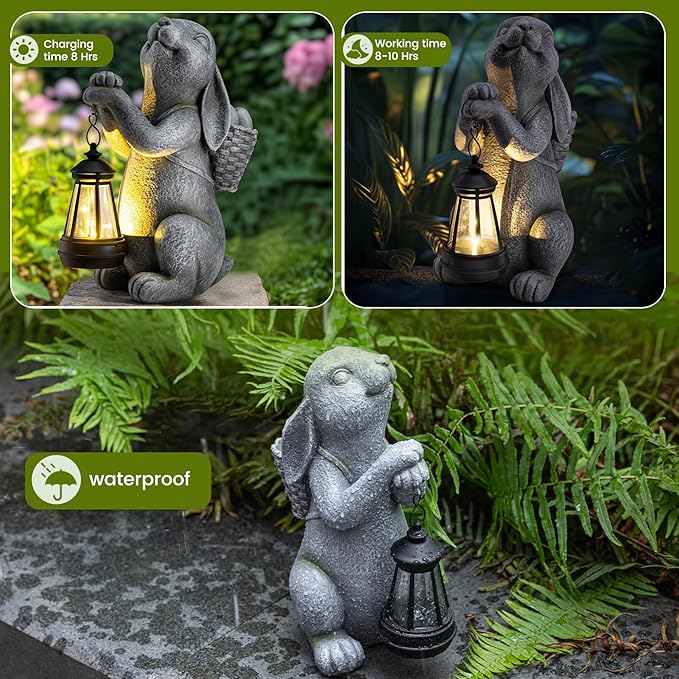 Solar Rabbit Garden Statue Light, Outdoor Decor
