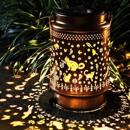 Cat Solar Lanterns Outdoor Waterproof, Garden Decor Metal High Brightness LED Light, Watering Can Lights, Solar Hanging Lantern for Garden,Yard,Patio,Lawn (Cat)