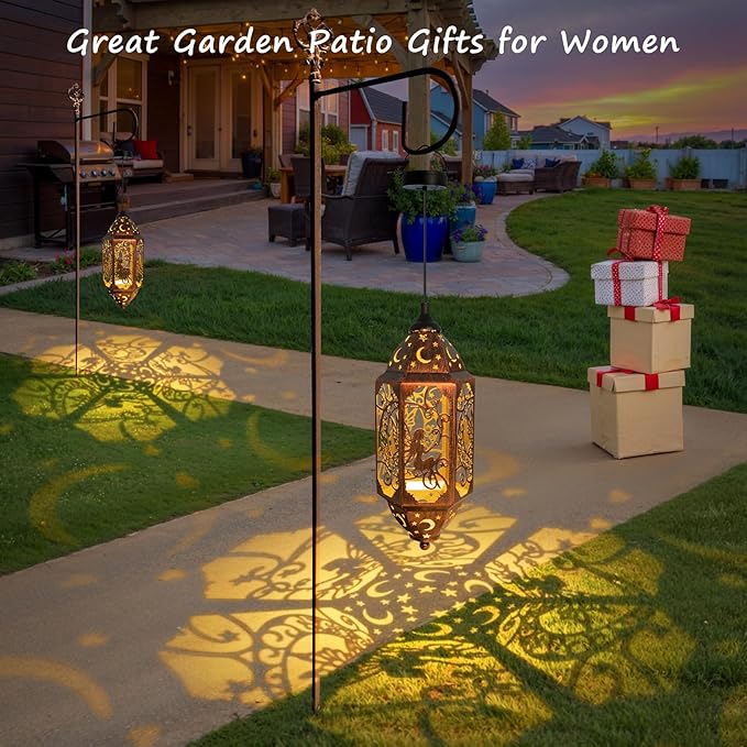 Go2garden 12.4" Solar Outdoor Lanterns Waterproof Garden Gifts Women, Moon Solar Outdoor Lights for Balcony,Backyard Porch Mothers Day Gifts for Mom, Grandma(2Pack, Red Copper)