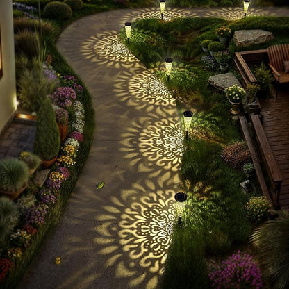 6 Pack Solar Lights Outdoor Garden Decorative Mandala Solar Pathway Lights Waterproof Plastic Outside Solar Path Landscape Lights Gardening Gifts for Women Mom Backyard Walkway Yard Decor