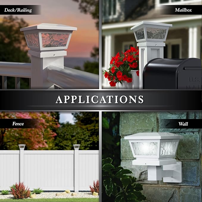 Classy Caps Fairmont Solar Post Cap, FS100W, White - High Performance, Energy Efficient, Weather-Resistant, Durable, Easy Installation, Adapters for 5"x5", 4"" x4, 3.5"x3.5" Posts, Wall/Post Mount