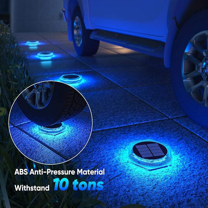 YiLaie Blue Solar Deck Lights for Outside 6 Pack, Dock Lights Solar Powered Waterproof Driveway Warning for Driveway Pathway Boat Dock Post Yard.