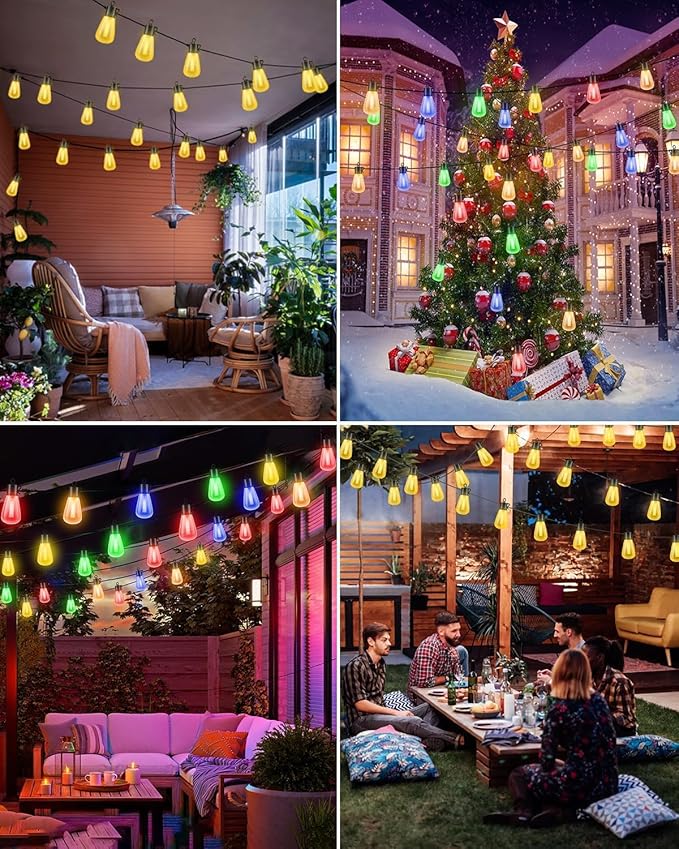 litogo 120FT Color Changing Outdoor String Lights with Remote - Dimmable LED RGB Patio Lights for Outside with Shatterproof Waterproof Edison Bulbs for Yard Gazebo Party Wedding Holiday