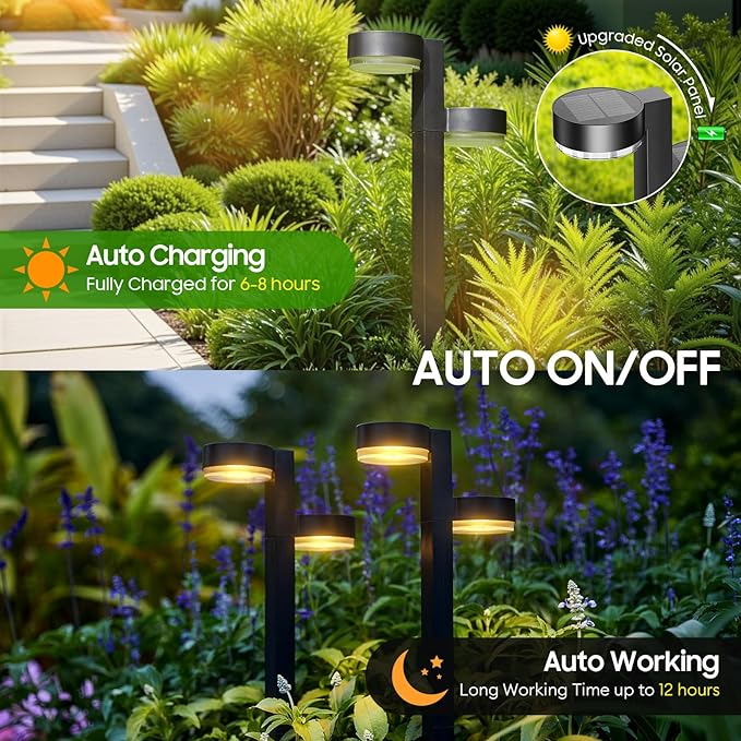 Solar Pathway Lights Outdoor Waterproof, 2 Pack with 4 Head Solar Lights Outdoor Super Bright Up to 12Hrs, Auto On/Off Garden Light for Yard Patio Path Walkway Driveway Outside Decor