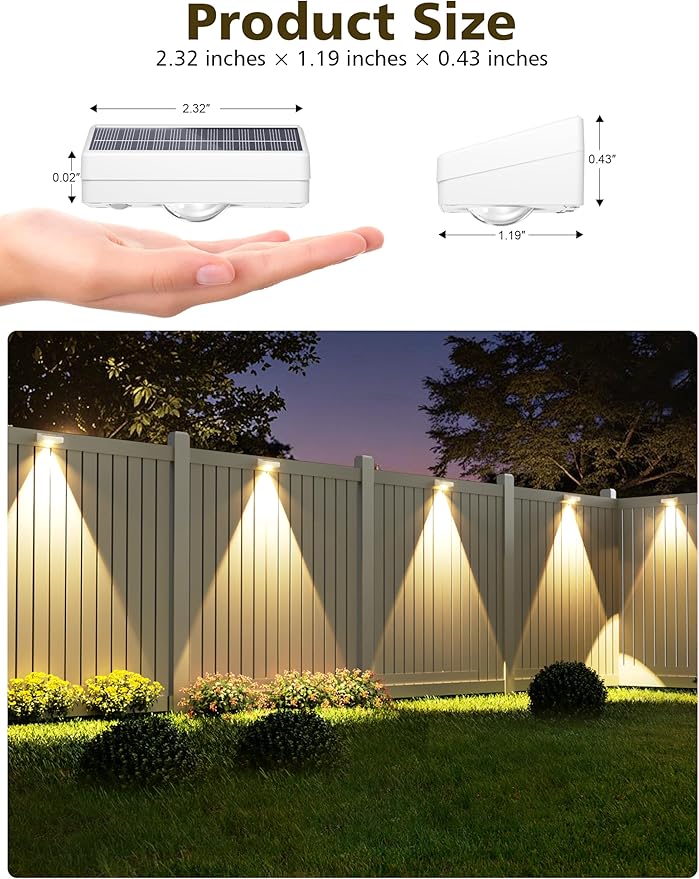 VOLISUN Solar Fence Lights, Fence Lights Solar Powered, IP65 Waterproof LED, 3 Color Temperatures Solar Light for Fence, Yard, Wall, Backyard (12 Pack, White)