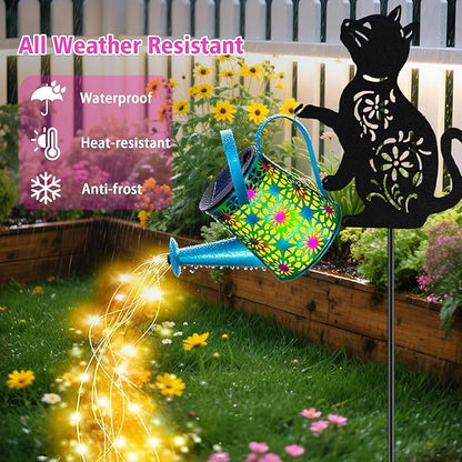 Black Cat Solar Watering Can Lights, Birthday Gifts for Women Mom Christmas, Yard Decorations Outdoor Waterproof, Blue Metal Hanging Lantern Solar Lights Garden Decor Patio Pathway, 2 Pack
