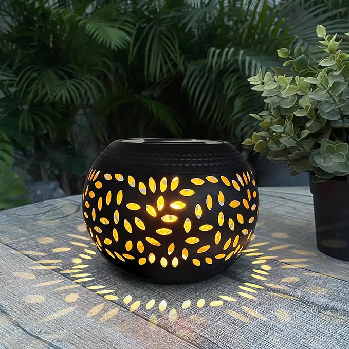 Solar Lantern Outdoor Patio Decor - Solar Lanterns Outdoor Waterproof,Hollow Out Retro Metal Table Lights,Yard Porch Garden Balcony Desk Bedroom Tabletop Decorations Indoor Outside