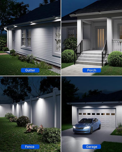8 Pack Solar Powered Gutter Lights Outdoor Waterproof 12 LED Clip On Gutters Light for Eave, Roof, Rainspout, Fence, Railing, Wall, Garage, House Porch, Deack, Yard, No Damage Installation(Cool White)