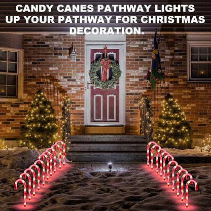 Christmas Candy Cane Lights Outdoor Pathway -10 Pack Lighted Candy Cane Pathway Markers Lights Walkway, 10 inch Candycane Christmas Sidewalk Outdoor for Yard Lawn Decorations