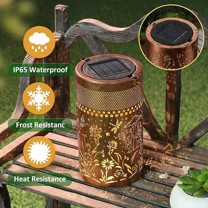 Solar Lantern Outdoor Waterproof, Metal Butterfly, Hummingbirds, Dragonflies, Frogs, Turtles, Flowers, Mushrooms, Garden Decor for Yard, Patio, Lawn, Porch, Backyard, Gifts for Women
