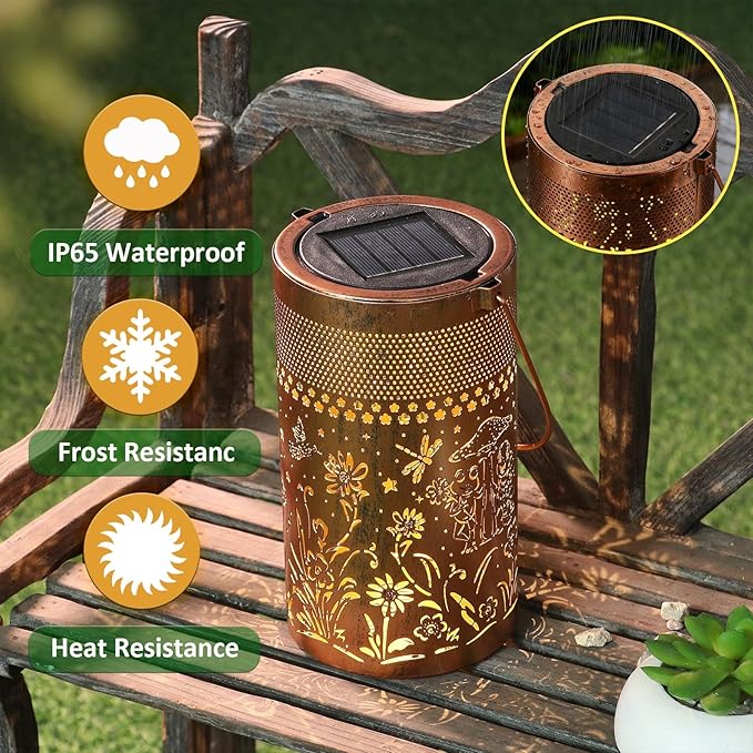 2 Pack Solar Lantern Outdoor Waterproof, Metal Butterfly, Hummingbirds, Dragonflies, Frogs, Turtles, Flowers, Mushrooms, Garden Decor for Yard, Patio, Lawn, Porch, Backyard, Christmas Gifts for Women