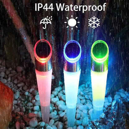 pearlstar Solar Lights Outdoor Garden Pathway Lights LED White&Color Changing Landscape Lighting Waterproof for Path Lawn Patio Yard Walkway Driveway,4 LED Bulbs& 2 Lights Effect (6pack)