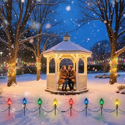 2 Pack Jumbo Christmas Pathway Lights Outdoor, Total 14FT 8Pcs Multicolor Diamond Connectable Plug in Walkway Lights for Driveway, Fence, Yard Holiday Decor, Green Wire