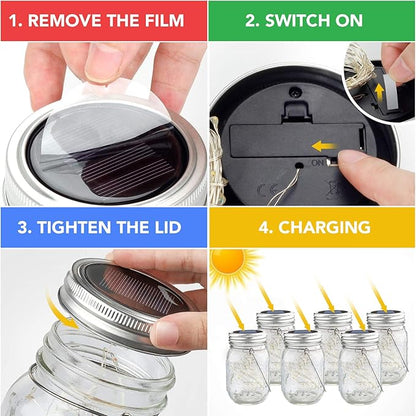 Mlambert Mason Jar Solar Lights 30 LEDs, 6 Pack Hanging Solar Lanterns Outdoor, Waterproof Fairy Lights Outdoor Lanterns for Patio Garden, Cool White