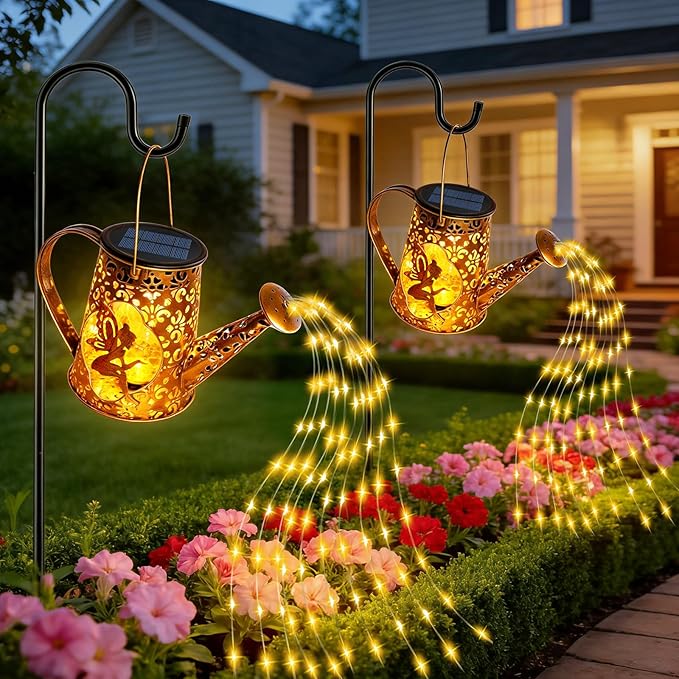 2 Pack Solar Watering Can Lights, Unique Fairy Gifts for Women Mom Grandma Birthday, Waterproof Outdoor Garden Decor Large Hanging Solar Lantern Fairy Lights for Patio Porch Yard Flowerbed Pathway