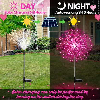 6 Pack Pink Solar Firework Lights 180 LED 8 Lighting Modes Waterproof Outdoor Decorative Solar Lights for Wedding Valentine Birthday Garden Patio Yard Pathway Walkway Lawn Decor