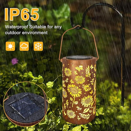 Sunflower Solar Lanterns Outdoor Waterproof Hanging Lights, Sunflower Gifts for Women Mom Grandma, Metal Solar Decorative Lanterns for Yard Patio Porch Balcony Garden Decor