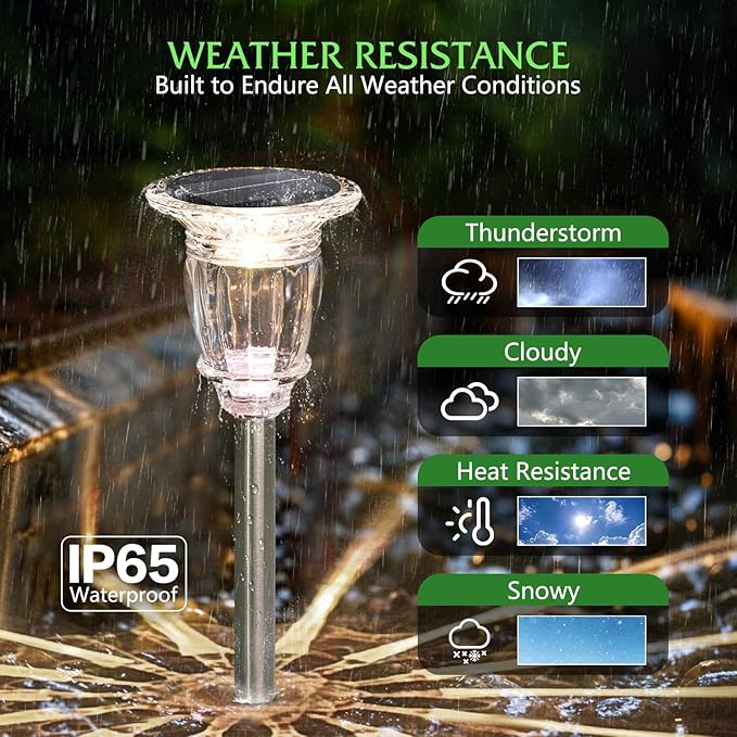 Solar Pathway Lights Outdoor 6 Pack, 10 Modes RGB Color Changing & White Solar Garden Lights, 17.5" IP65 Waterproof Glass Stainless Steel Solar Powered Landscape Lights for Yard Walkway Driveway Patio