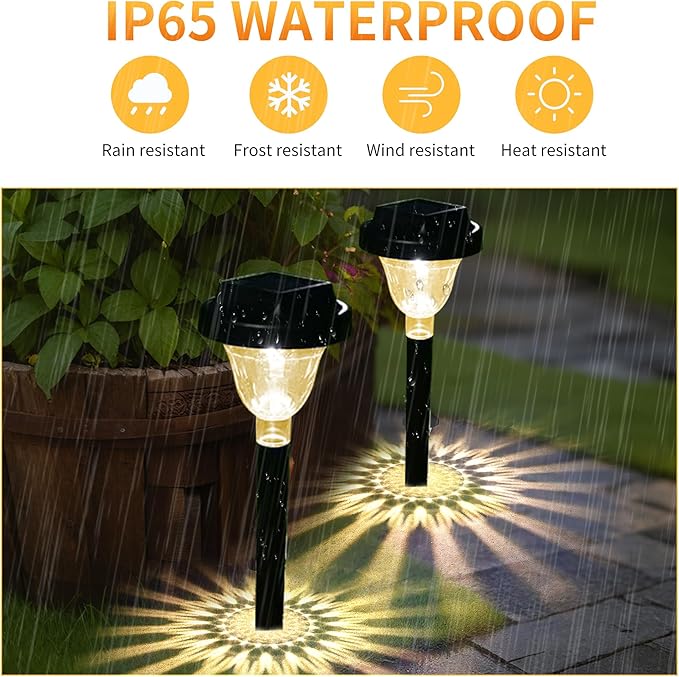 10-Pack Solar Pathway Lights, IP65 Waterproof LED Garden Lights