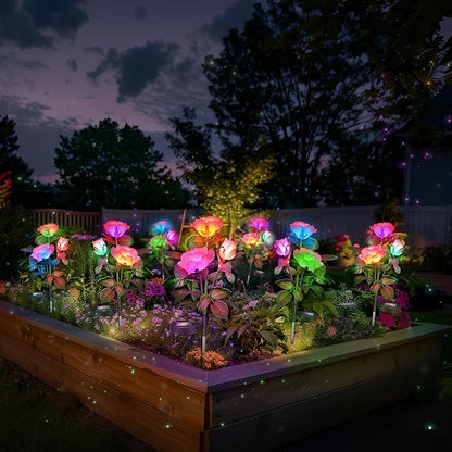 Anordsem Rose Lights Solar Powered for Women: Garden Light Waterproof for Yard Decorations Outdoor - Flower Lamp Colorful Lighting Cemetery Decor - Mother's Day Birthday Gifts for Mom Wife