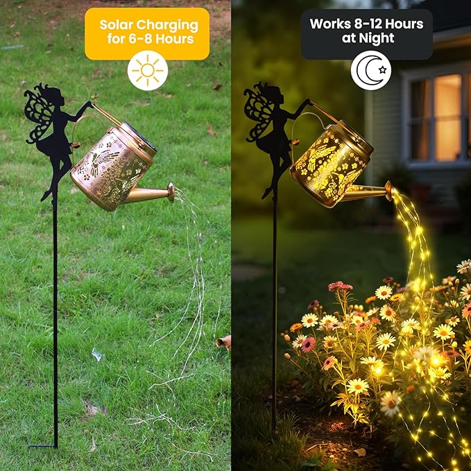 X-PREK Solar Lights Outdoor Waterproof, Fairy Solar Garden Lights Outdoor Decoration, Hummingbird Solar Watering Can Light Gardening Gifts for Mom Grandma 4 Packs