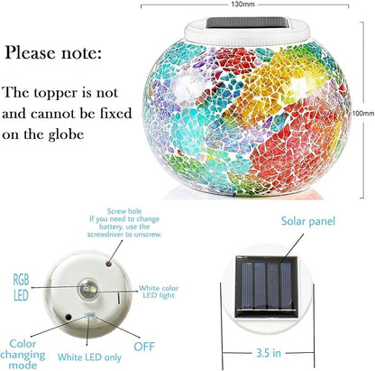 Solar Glass Ball Light Color Changing Mosaic Crackle Table Lamps Waterproof LED Night Light for Bedroom Yard Patio Christmas Decorations (Crackle Glass, Multi-Colored)