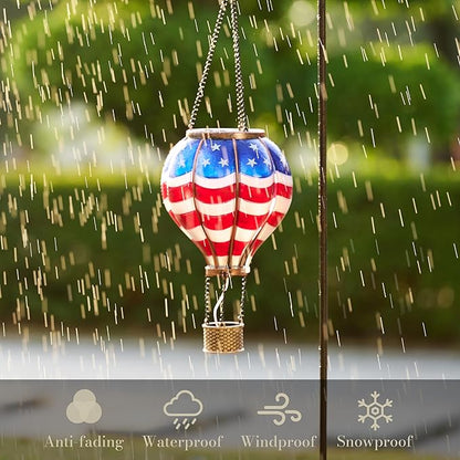 TERESA'S COLLECTIONS Hot Air Balloon Solar Lantern for Patriotic Garden Decor, 4th of July Hanging Flickering Flame Outdoor Lights for Trees, Blue&Red Memorial Day Decorations for Party Gift for Mom