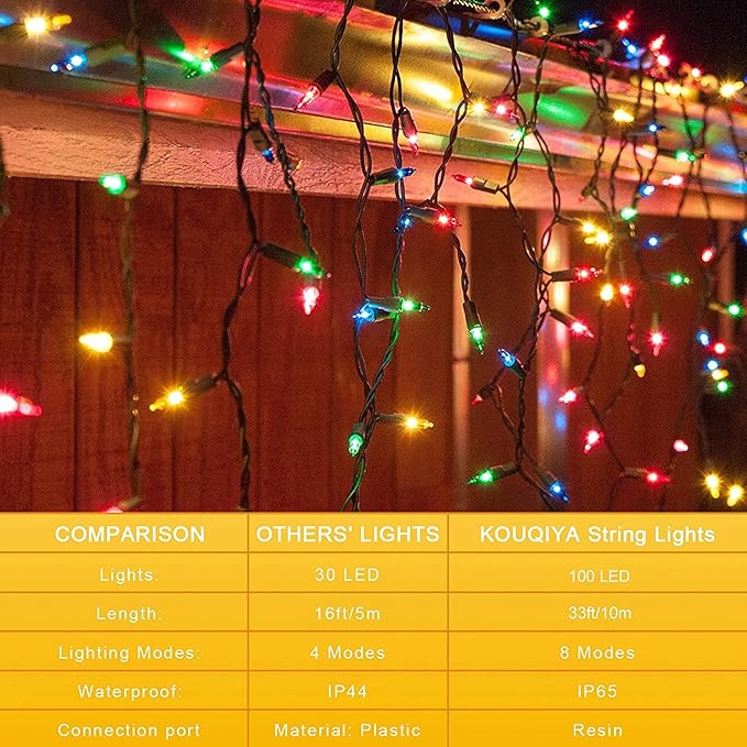 Christmas String Lights, 33ft 100 LED Waterproof Twinkle Lights