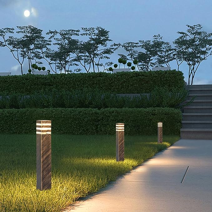 SLAWA 23.6In Pathway Lights Bronze E26 Outdoor Waterproof Post Lights Outside Housing Landscape Path Lighting Exterior Sideway Porch Lighting Patio Lawn Bollard Lamp Exterior Floor Lamp with Warm Bulb
