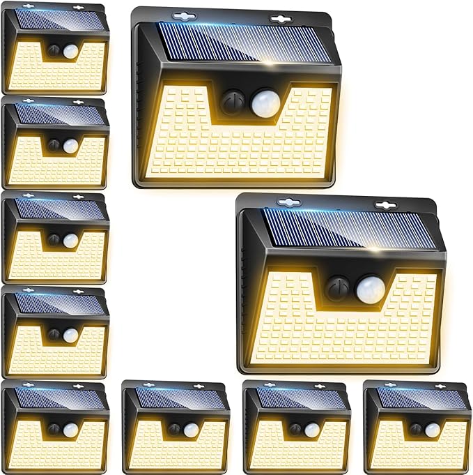 Peasur Solar Outdoor Lights [10 Pack/140LED], 3000K Warm Light Motion Sensor Outdoor Powered Security Lights 3 Working Modes Waterproof for Outside Garden Yard