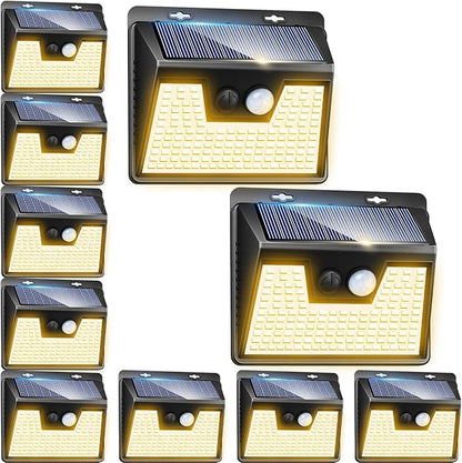 Peasur Solar Outdoor Lights [10 Pack/140LED], 3000K Warm Light Motion Sensor Outdoor Powered Security Lights 3 Working Modes Waterproof for Outside Garden Yard