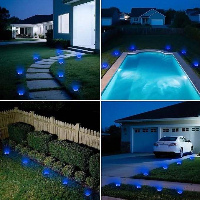 Mini Solar Ground Lights, 12 Pack Solar Lights Outdoor Waterproof, Upgraded LED Flat Landscape Lighting for Outside Pathway Garden Patio Yard Driveway,Blue